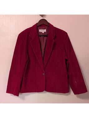 80s Burgundy/Cranberry Corduroy Lined Blazer Vintage Size 16
